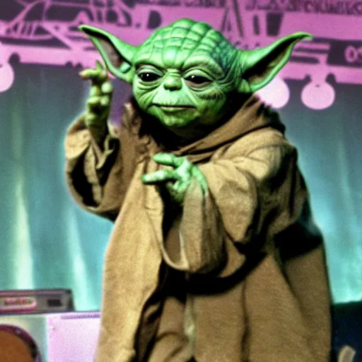 Image similar to yoda performing at woodstock