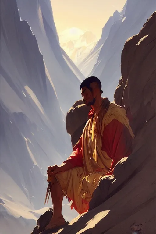 Prompt: mountain, taoism, painting by greg rutkowski, j. c. leyendecker, artgerm