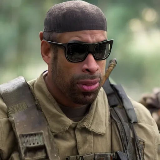 Image similar to cinematic still of kirk lazarus from tropic thunder