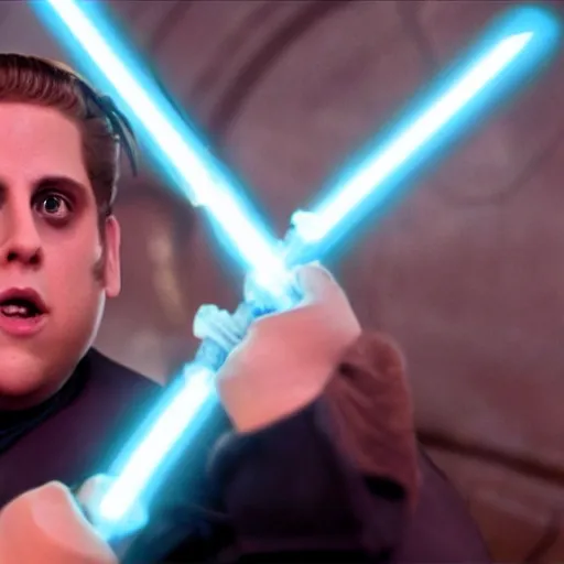 Image similar to jonah hill as evil anakin skywalker in star wars episode 3, 8k resolution, full HD, cinematic lighting, award winning, anatomically correct