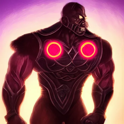 Image similar to a highly detailed character portrait of a muscular man wearing a epic shadow armor with glowing red eyes