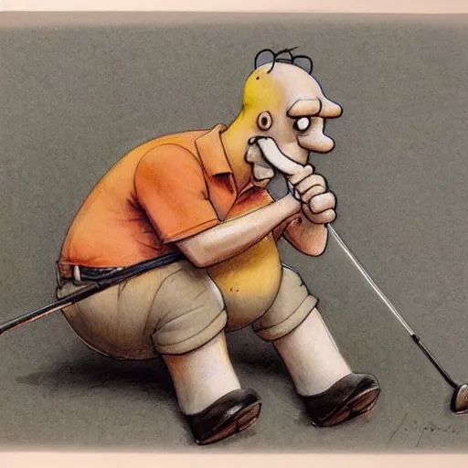 Image similar to (((((Homer Simpson playing golf . muted colors.))))) by Jean-Baptiste Monge !!!!!!!!!!!!!!!!!!!!!!!!!!!