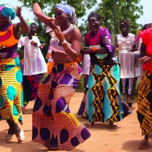 Prompt: west african women's dancing to the drums