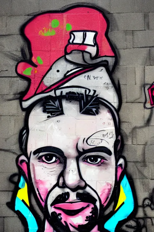 Image similar to a portrait of a male character in the style of graffiti street art