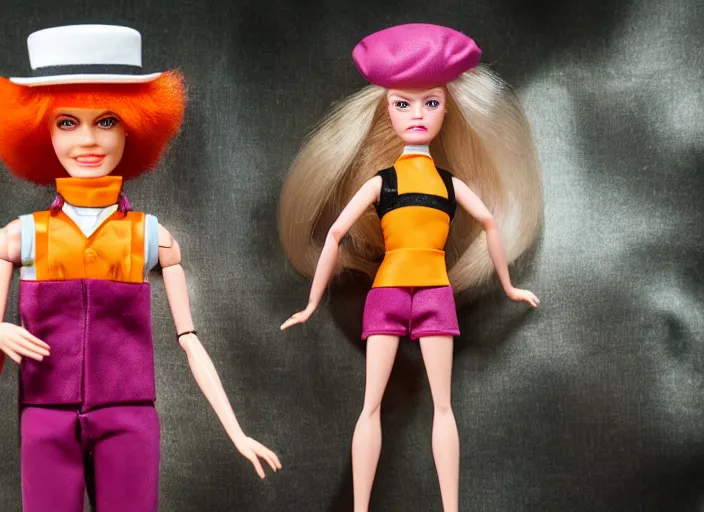 Image similar to a clockwork orange barbie play set, children's toy advertisement, studio photography, close - up