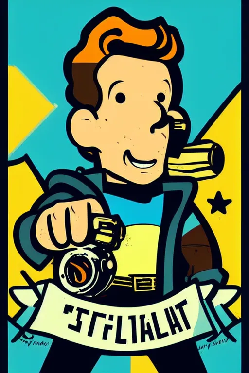 Image similar to fallout 7 6 retro futurist illustration art by butcher billy, sticker, colorful, illustration, highly detailed, simple, smooth and clean vector curves, no jagged lines, vector art, smooth andy warhol style