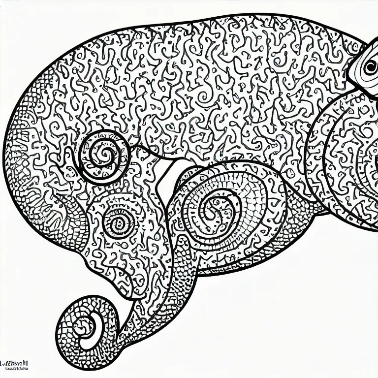 Image similar to beautiful chameleon, ornamental, fractal, line art, vector, outline, simplified, colouring page