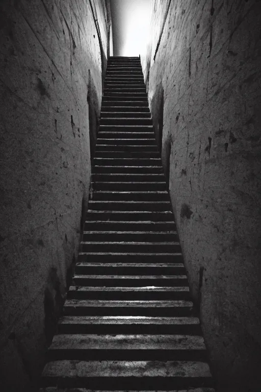 Prompt: a stairway down into the abyss, void, ominous, shadowy, something is watching you