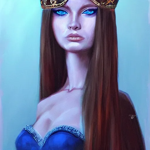 Prompt: Queen portrait blue eyes long hair 👸👑 style tatiana fonti best of artstation