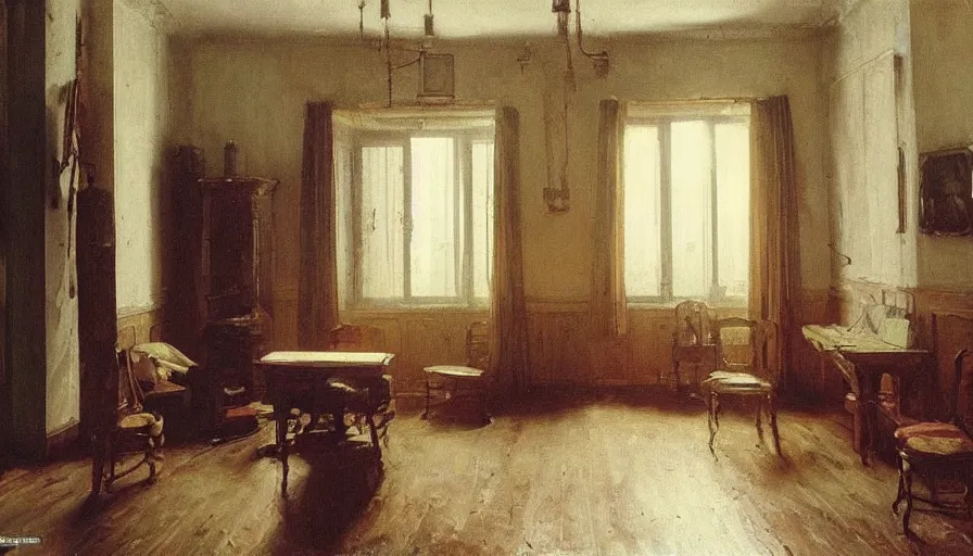 Prompt: detailed interior of a soviet apartment, by Ilya Repin