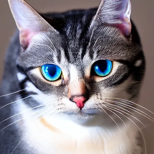 Prompt: “hd photorealistic american shorthair cat with one blue eye and one brown eye”