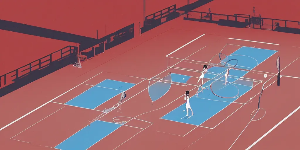 Prompt: illustration of a badminton court by ilya kuvshinov katsuhiro otomo