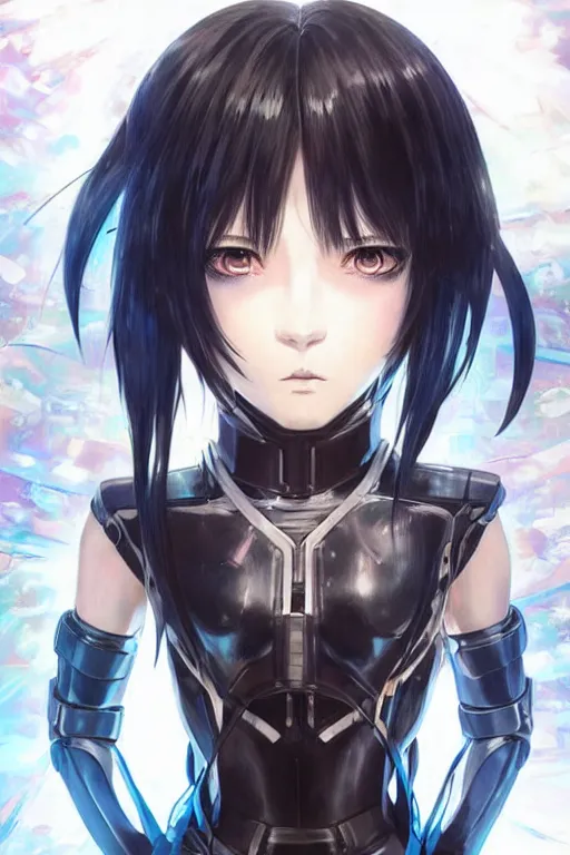 Image similar to portrait Anime girl in cyberpunk trinity blood armor, cute-fine-face, black-hair pretty face, realistic shaded Perfect face, fine details. Anime. realistic shaded lighting by Ilya Kuvshinov katsuhiro otomo ghost-in-the-shell, magali villeneuve, artgerm, rutkowski, WLOP Jeremy Lipkin and Giuseppe Dangelico Pino and Michael Garmash and Rob Rey and Yoshitaka Amano and Thores Shibamoto