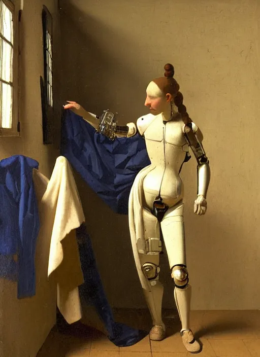 Prompt: cyborg cybernetic exoskeleton by Johannes Vermeer, renaissance style