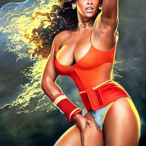 Prompt: ultra realistic portrait painting of beyonce as a firefighter, art by frank frazetta, 4 k, ultra realistic, highly detailed, epic lighting.