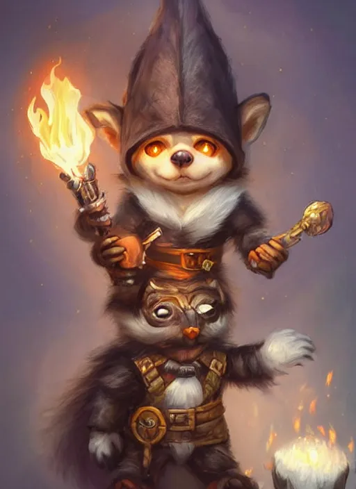 Image similar to cute little anthropomorphic skunk wizard wearing firequartz (cloak), tiny, small, miniature animal, baby animal, short, pale black armor, cute and adorable, pretty, beautiful, DnD character art portrait, matte fantasy painting, DeviantArt Artstation, by Jason Felix by Steve Argyle by Tyler Jacobson by Peter Mohrbacher, cinematic lighting