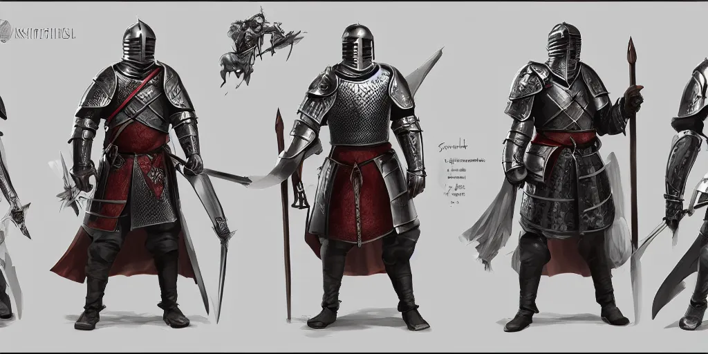 Image similar to different views of medieval knights, concept art by senior character artist, trending on artstation, full body character design, hyperdetailed render