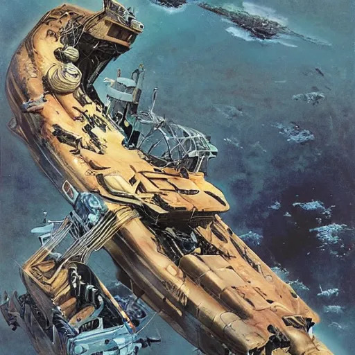 Image similar to scout spaceship with 100-ton hull used for exploration survey and courier duties, peter elson, chris foss, john berkey, tony roberts, jim burns, don davis