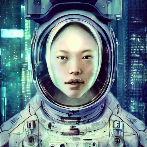 Image similar to hyperrealistic portrait of a woman squid monster astronaut, full body portrait, well lit, intricate abstract. cyberpunk, intricate artwork, by Tooth Wu, wlop, beeple. octane render,in the style of Jin Kagetsu, James Jean and wlop, highly detailed, sharp focus, intricate concept art, digital painting, ambient lighting, 4k, artstation