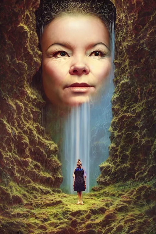 Image similar to beautiful bjork portrait in iceland by hubert robert and lee madgwick and roger dean and jacek yerka, dan mumford and alex grey style, soft lighting, 4 k hd wallpaper illustration concept joy atmospheric lighting