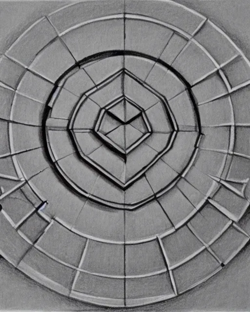 Image similar to a pencil drawing of a pentagon, Esher style