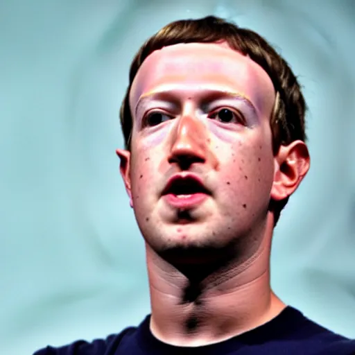 Prompt: extremely zoomed-in photo of Mark Zuckerberg's sad face being sad