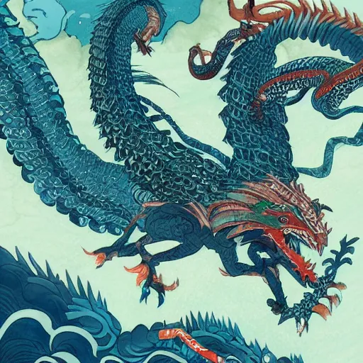 Prompt: quetzalcoatl in an epic battle with garuda, fantasy, d & d, intricate, elegant, highly detailed, digital painting, artstation, concept art, matte, sharp focus, illustration, art by hokusai and jeon seong