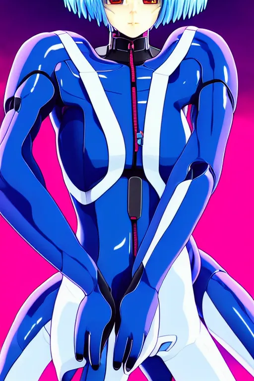 Prompt: a fullbody portrait of rei ayanami evangelion neon genesis : : blue hair, wearing a plug suit, skintight, standing on top of an eva : : by ilya kuvshinov, rossdraws, artgerm, sola digital arts, anti aliasing, raytracing : :