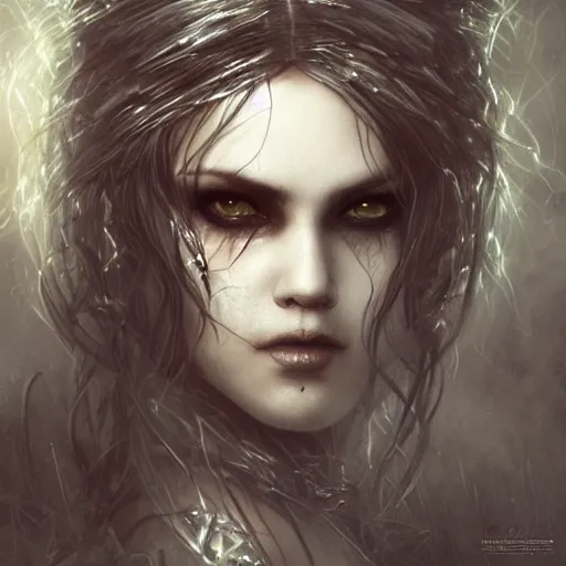 Image similar to kerli koiv, celtic witch, darkwave, darksynth headshot character portrait, sharp, digital matte painting, art by luis royo, greg rutkowski, wlop, dramatic lighting, trending on artstation