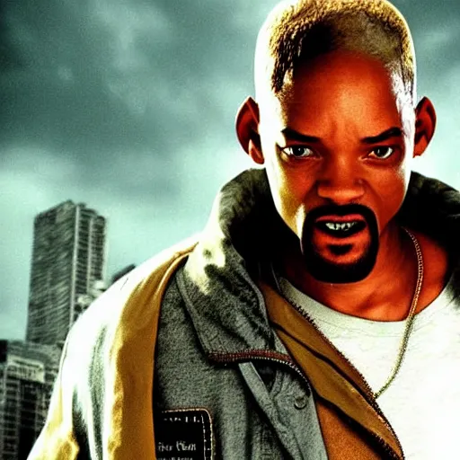 Image similar to Will Smith as a monster from the movie I am legend, realistic, photo, hyperdetailed