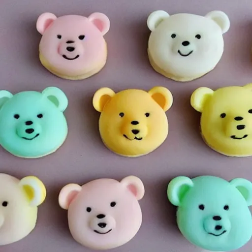 Prompt: cute japanese dessert in the shape of a bear pastel colors