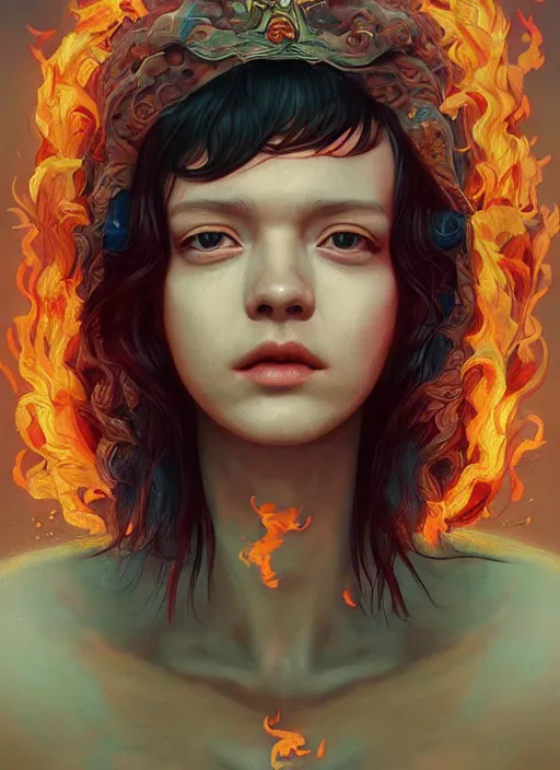 Image similar to portrait made of fire :: by Martine Johanna and Simon Stålenhag and Chie Yoshii and wlop and Guillermo del toro :: ornate, dynamic, particulate, rich colors, elegant, centered, artstation, smooth, sharp focus, octane render, 3d