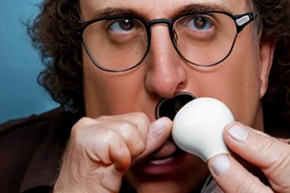 Image similar to weird al eating a light bulb in a nursing home