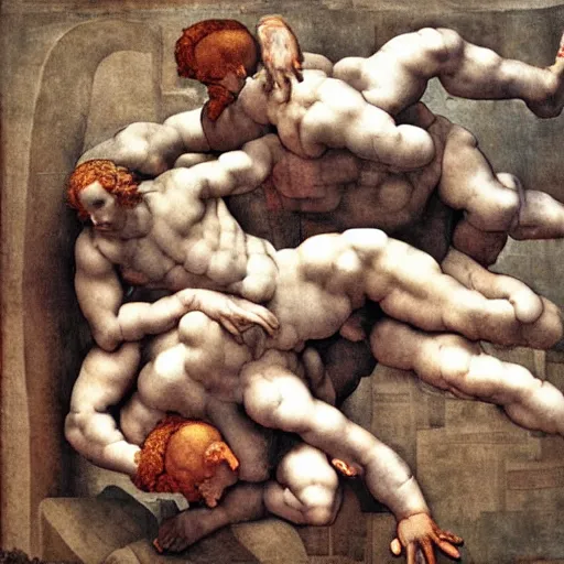 Image similar to humans fall flat, highly detailed, art by michelangelo,