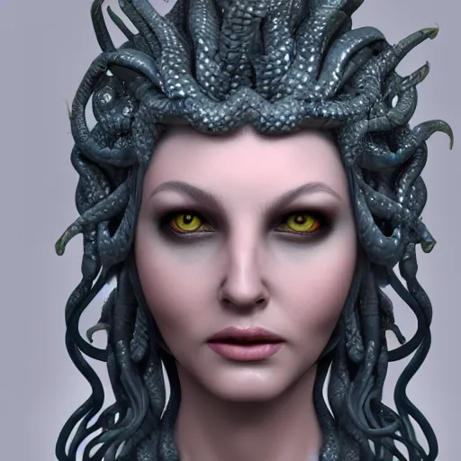 Prompt: Medusa, fantasy horror art, hissing scream, fangs, snakes for hair, scaly, detailed fantasy render, 8k, unreal engine with DLSS