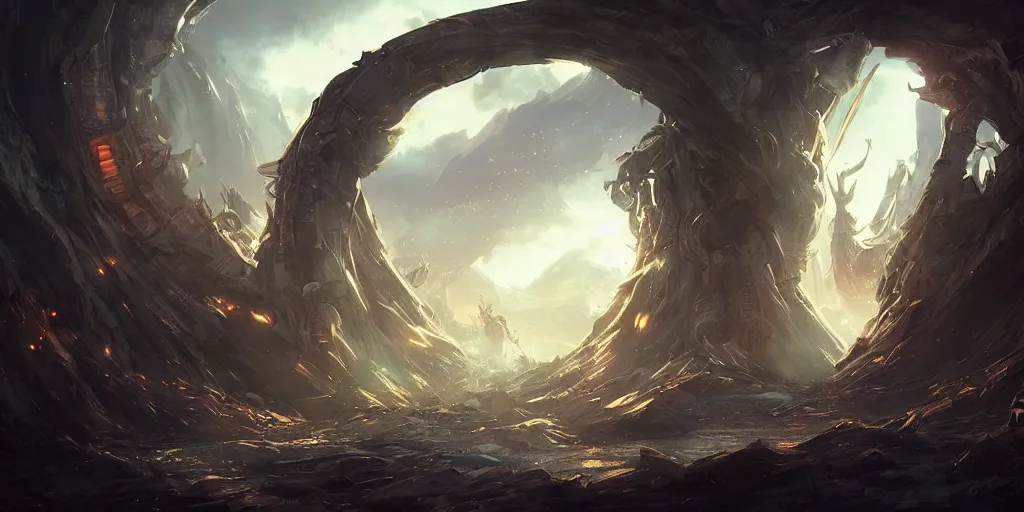 Prompt: fantasy world portal by Ross Tran, dramatic lighting, cinematic establishing shot, extremely high detail, photorealistic, cinematic lighting