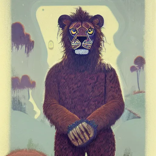 Image similar to portrait of a young disillusioned male anthro lion, by louis wain and simon stalenhag and johanna martine, trending on artstation