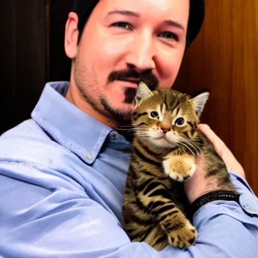 Image similar to Mark Fischbach holding a kitty, photo