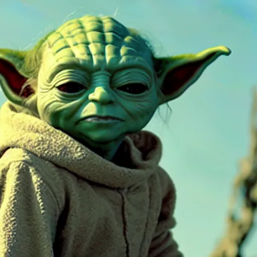 Prompt: film still of emma stone as yoda