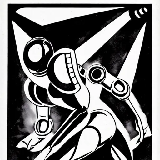 Prompt: Samus Aran from Metroid as illustrated by Max Fleischer. Classic Cartoon Art. 1933.