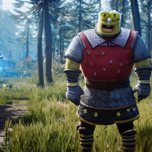 Prompt: Spongebob Squarepants in The Witcher 3, gameplay, 8k, HD