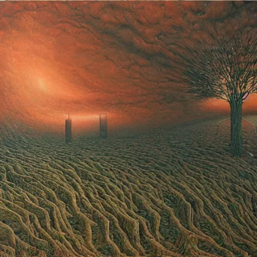 Image similar to A Landscape by Peter Gric and Zdzisław Beksiński