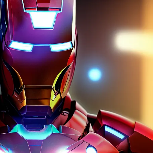 Prompt: Cyberpunk Iron man, close up shot, neon, cyborg, futuristic, photorealistic, 8K,
