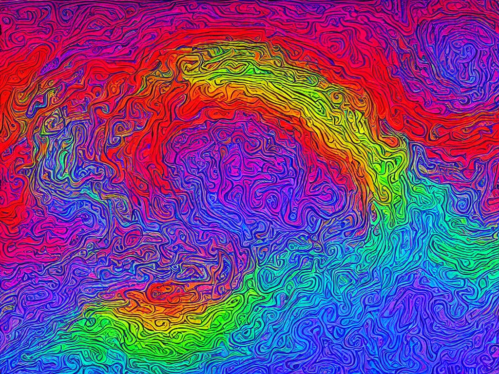 Prompt: rainbow volancano psychedelic art