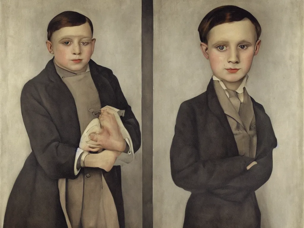 Image similar to portrait of an young aspiring dictator. Painting by Christian Schad, August Sander