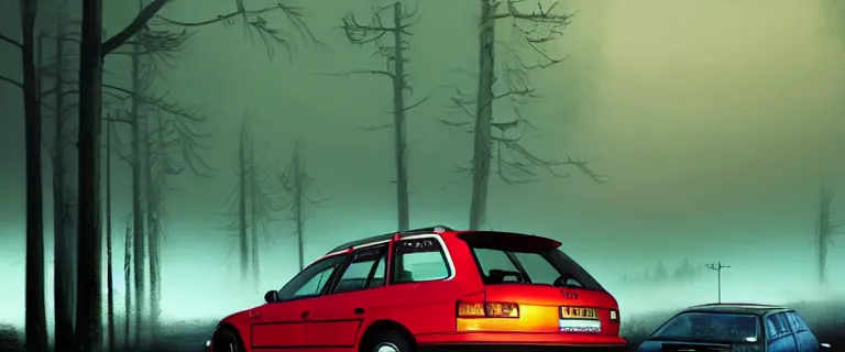 Image similar to Audi A4 B6 Avant (2002), a gritty neo-noir, dramatic bright lighting, cinematic, establishing shot, extremely high detail, photorealistic, cinematic lighting, artstation, by simon stalenhag, Snowy mountain road, At night, flashing lights