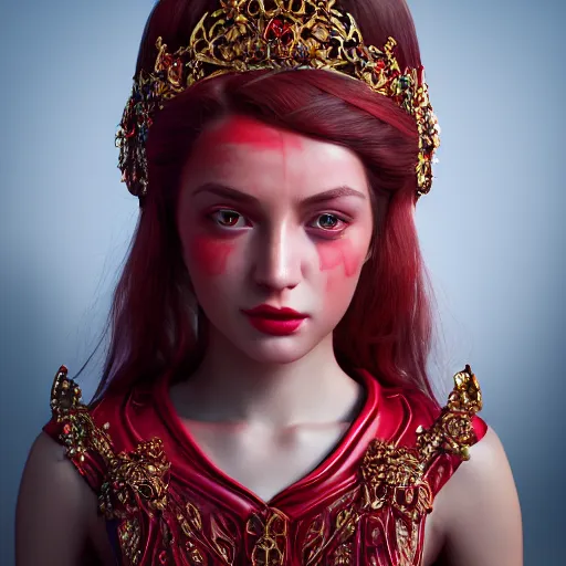 Image similar to portrait of wonderful princess of ruby with fair skin, ornate 8 k gorgeous intricate detailed, red accent lighting, dramatic light, octane render