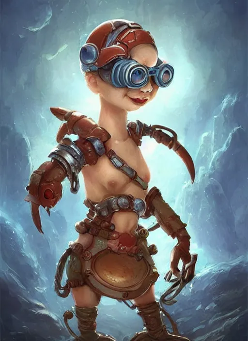 Image similar to cute little anthropomorphic cleaner shrimp sealer wearing light goggles, tiny, small, miniature animal, baby animal, short, pale blue armor, cute and adorable, pretty, beautiful, DnD character art portrait, matte fantasy painting, DeviantArt Artstation, by Jason Felix by Steve Argyle by Tyler Jacobson by Peter Mohrbacher, cinematic lighting