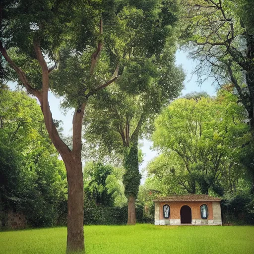 Image similar to a small house with trees in the background, rome style