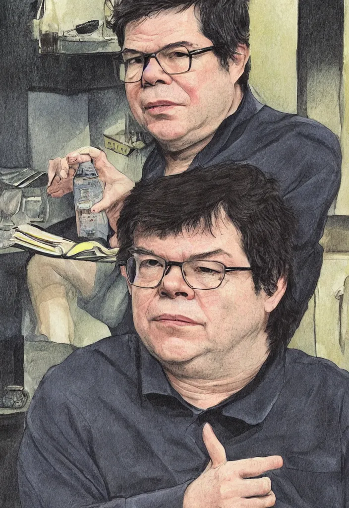 Image similar to Yann LeCun at his comuter illustrated on the Rider–Waite tarot.